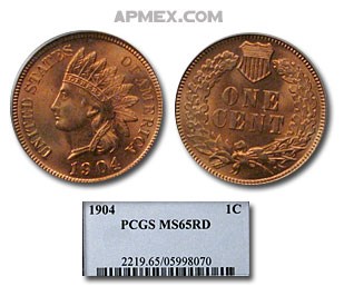 1904 Indian Head Cent MS-65 PCGS (Red) 1904 Indian Head Cent MS-65 PCGS (Red)
